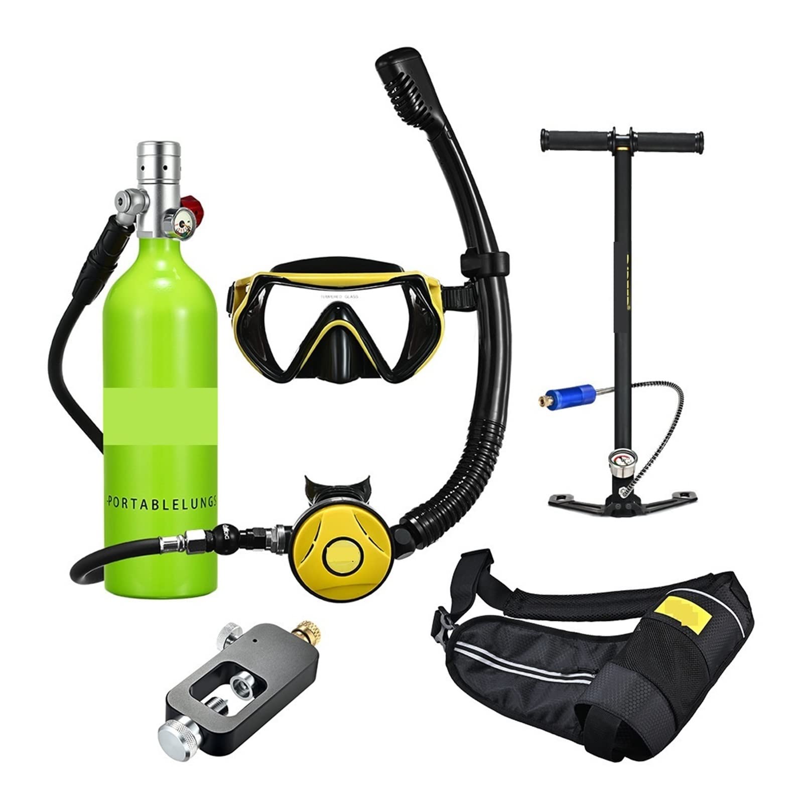 Dcdcd Silverhead In Green Bottle Snorkel Underwater Diving Rebreather Portable Deep Snorkeling Equipment(Silverhead In Green Bottle)