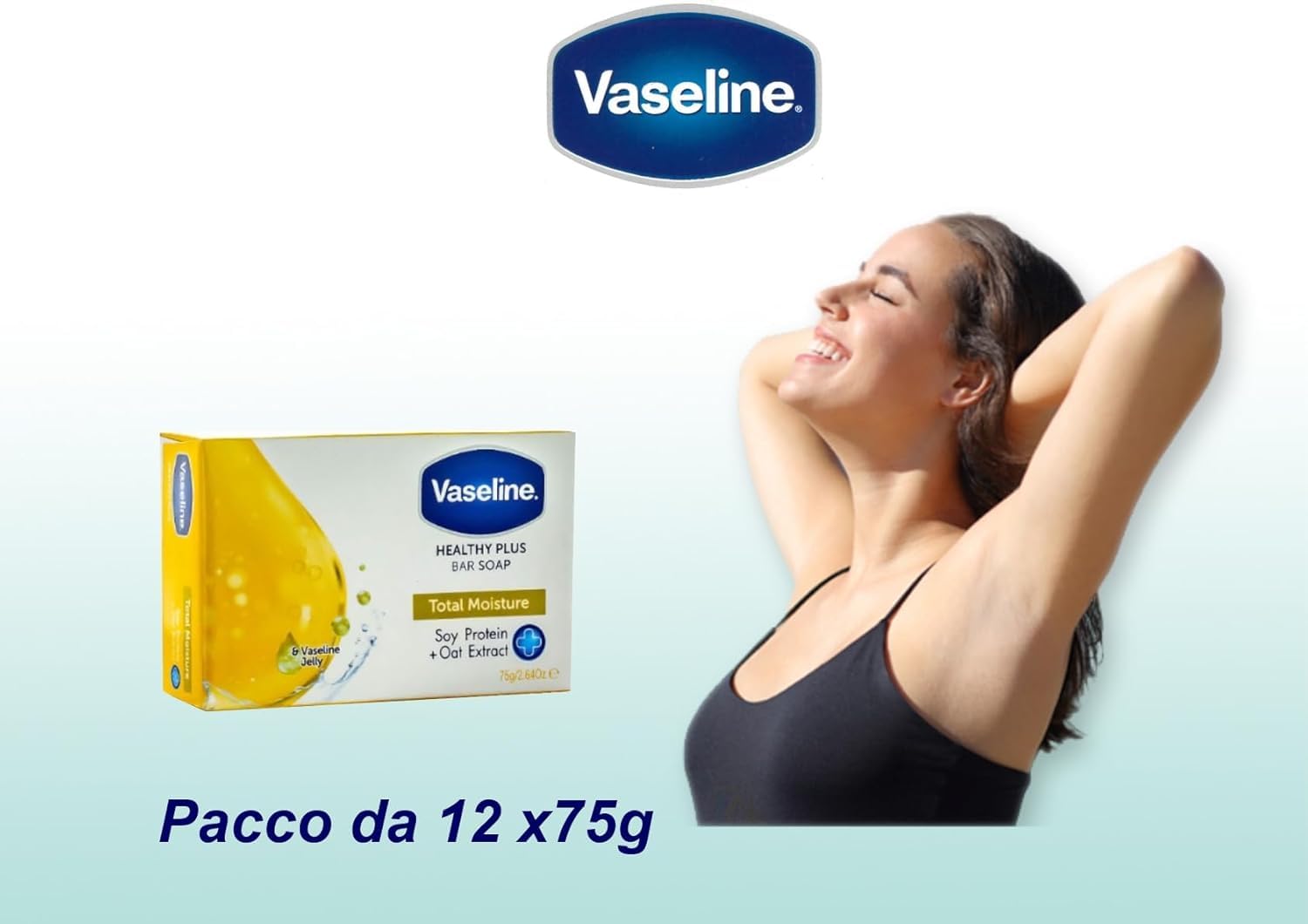 Vaseline Healty Plus Total Moisture Soap 12 x 75g, 75 g (Pack of 12) - Image 4