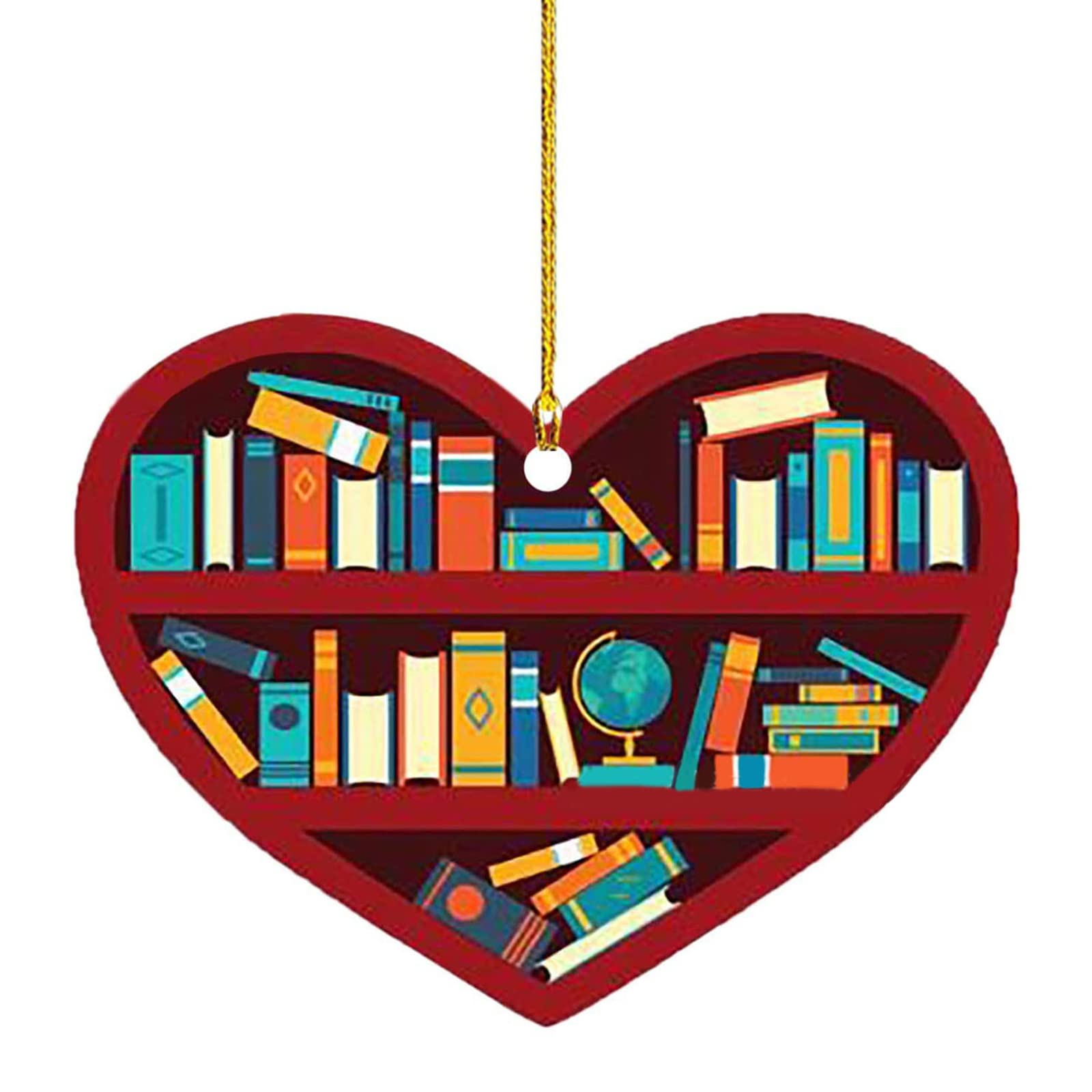Yhplxyuus 2023 Christmas Ornaments Heart Shaped Bookshelf Tree Decorations Book Lover Hanging Pendant Room Book Lover Heart Ornament