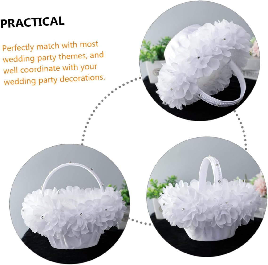 Creamy Petal Flower Girl Basket Wedding Basket Handheld for Bridal Party Wedding Decor and Flower Toss Ceremony Supplies