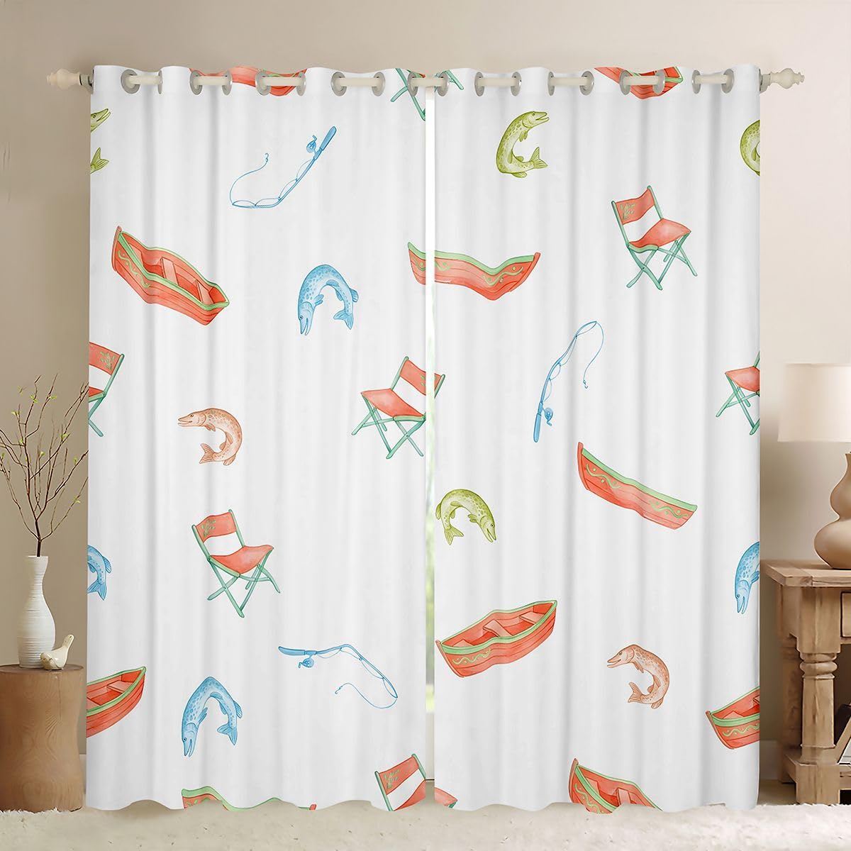 Rideau occultant Homewish imprimé pêche et vie marine pour décoration de fenêtre kawaii salon