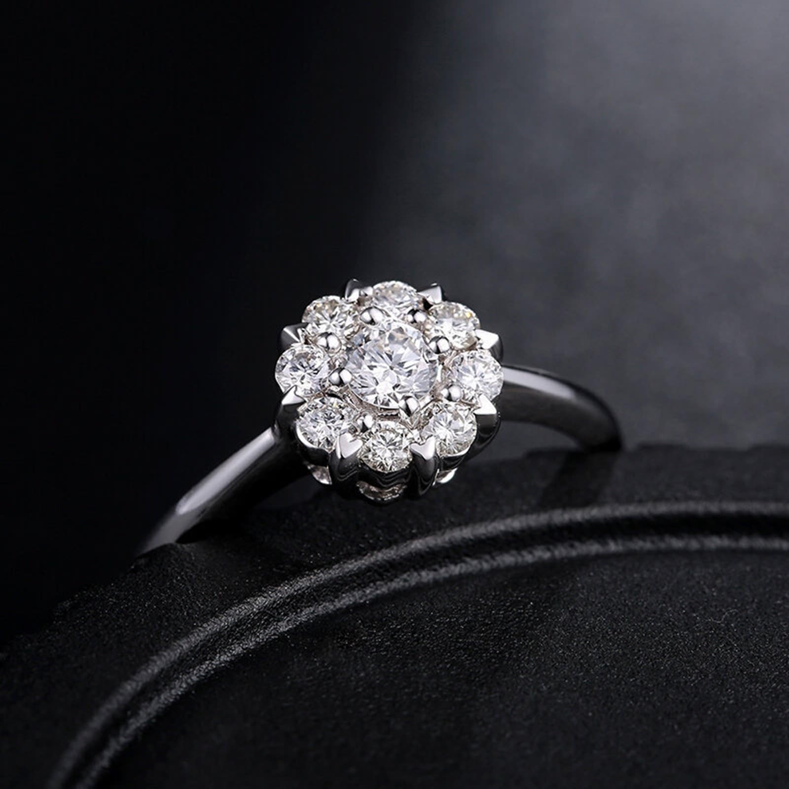 Obrączki ślubne pasujące pierścionki zaręczynowe białe złoto 18K laboratoryjny diament kwiat z cyrkonią rozmiar H 1/2 moda dla siostry biżuteria świąteczna