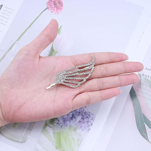Miniatura 6 de Pasador de pelo con alas de ángel bohemio, clip lateral de diamantes de imitación plateados, pasador de plumas pavimentadas, alas izquierdas,