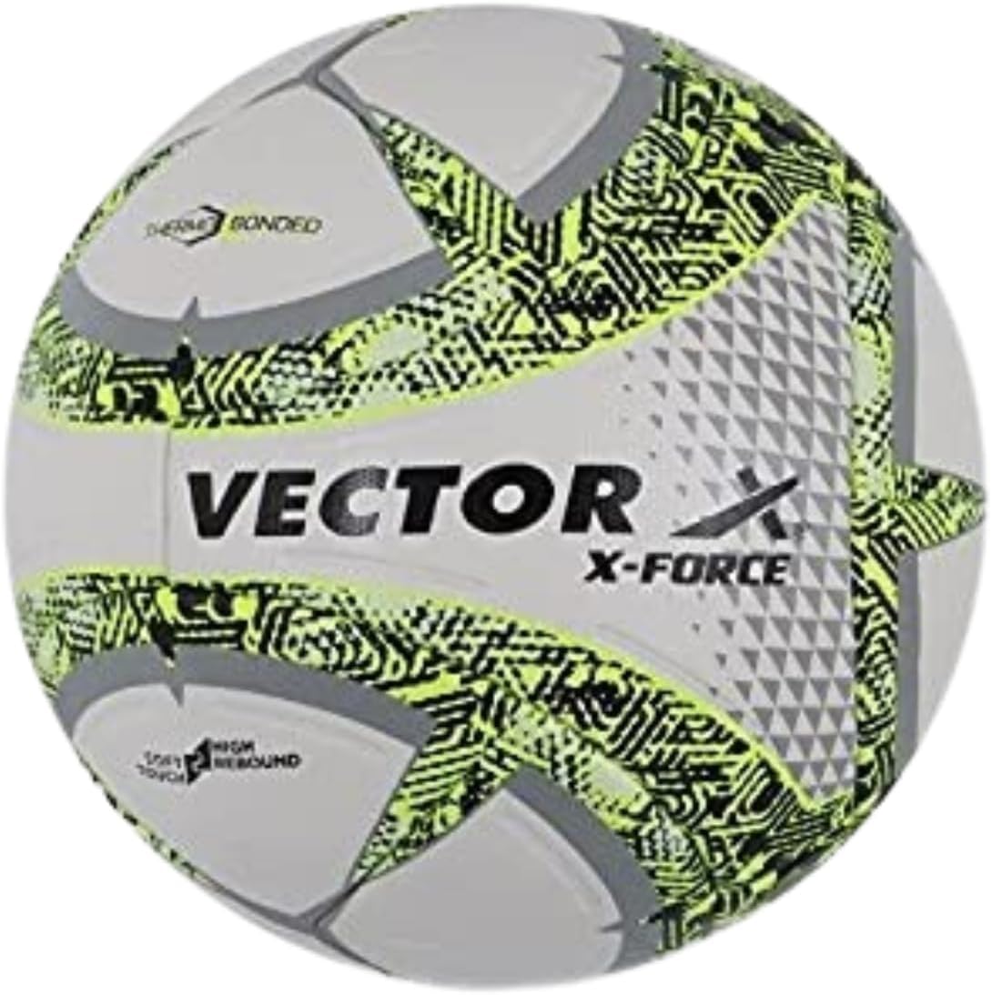 16 Panel X-Force Textured PU Thermobonded Indoor/Outdoor Water-Resistant Futsal Football with Latex Bladder, White-Green, Size 5, Suitable for Match and Training for Adults 15+ Years