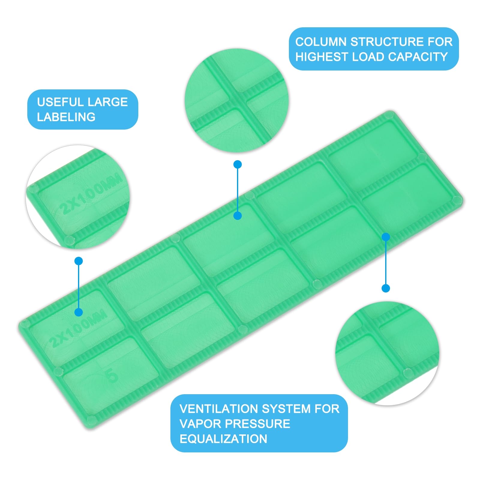 QUARKZMAN 100 Pezzi Spessori in Plastica 100 x 28 x 2 mm Distanziatori Piastrelle Cunei Piastre Piastre Compensazione Blocco Spessore Mobili Vetro per Finestra, Verde
