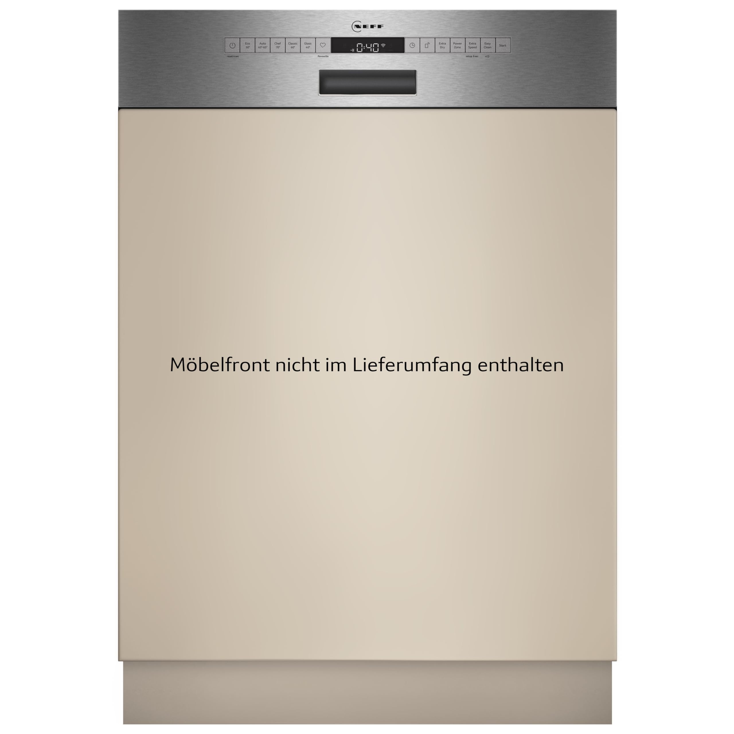 NEFF S245ECS00E, N 50, Smarter XXL-Geschirrspüler Teilintegriert, 60cm, Besteckschublade, Made in Germany, automatische Türöffnung, sehr leise Spülmaschine, Oberkorb höhenverstellbar, Schmutzerkennung
