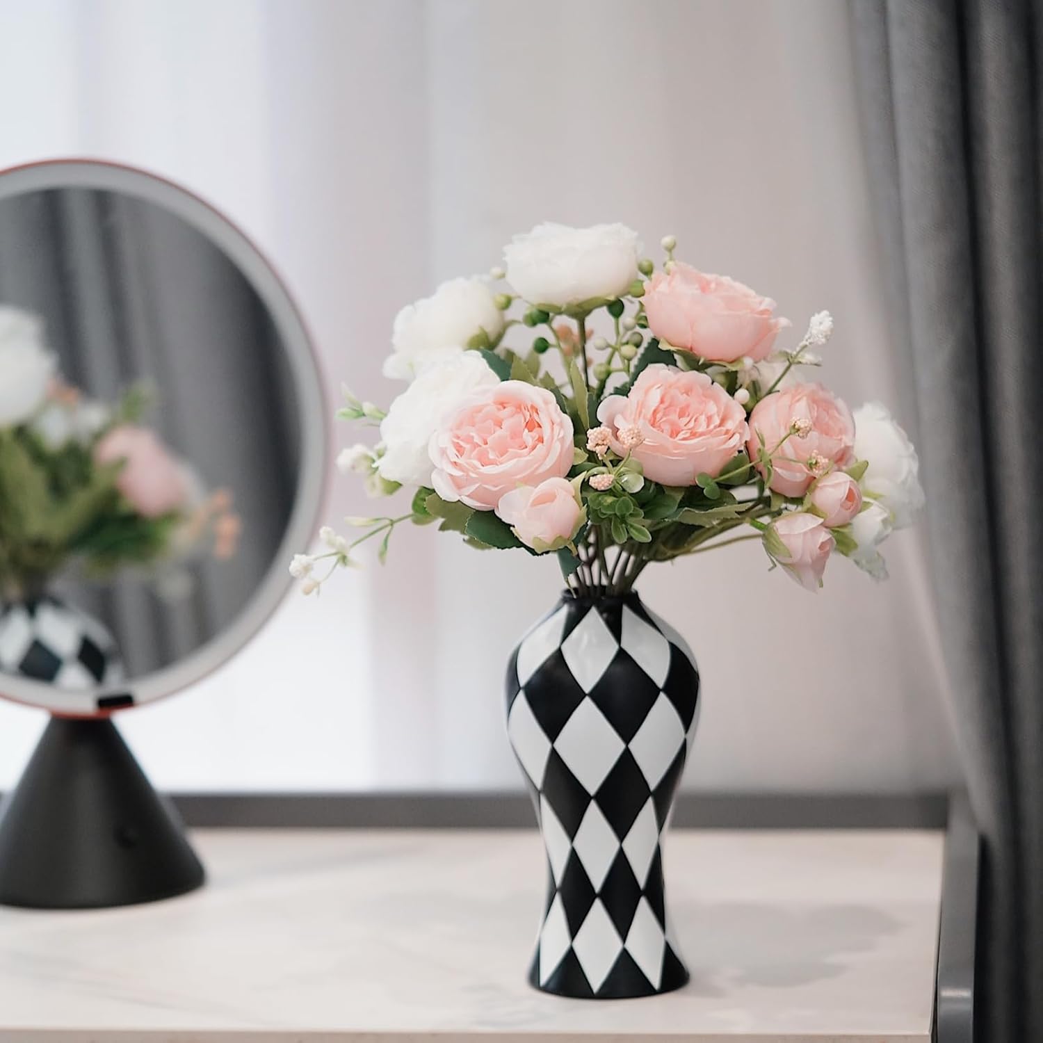 Modern Simple Black and White Checkered Flower Arrangement Vase | Living Room Home Decorn Decoration Table Kitchen Desktop Minimalist Decor - Image 2