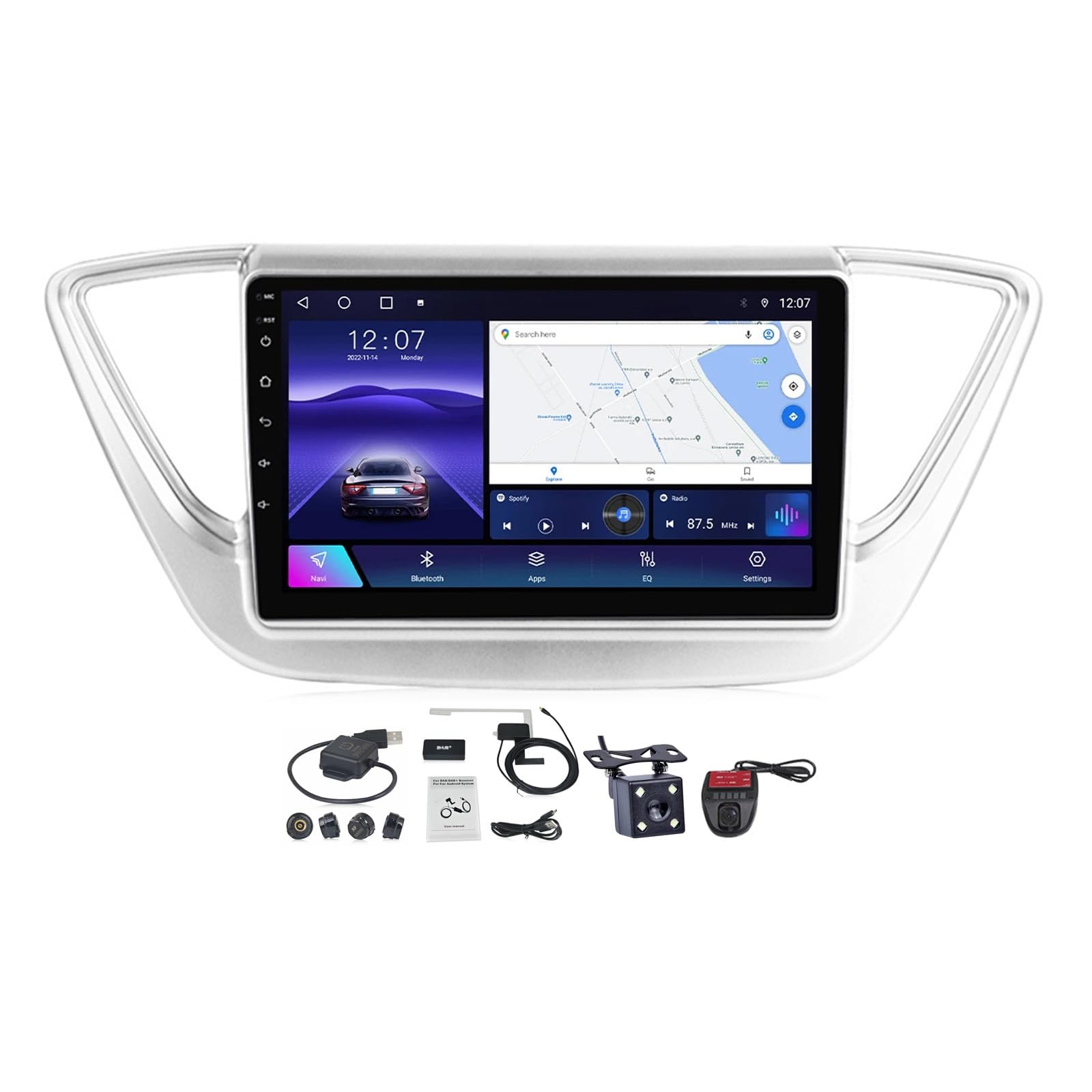 Bezprzewodowe radio samochodowe do Hyundai Solaris 2 (2017-2020): 9-calowy ekran dotykowy Android 12, nawigacja GPS, Bluetooth, DSP, radio FM/AM, WiFi 4G, obsługa tylnej kamery, CarPlay i Android Auto