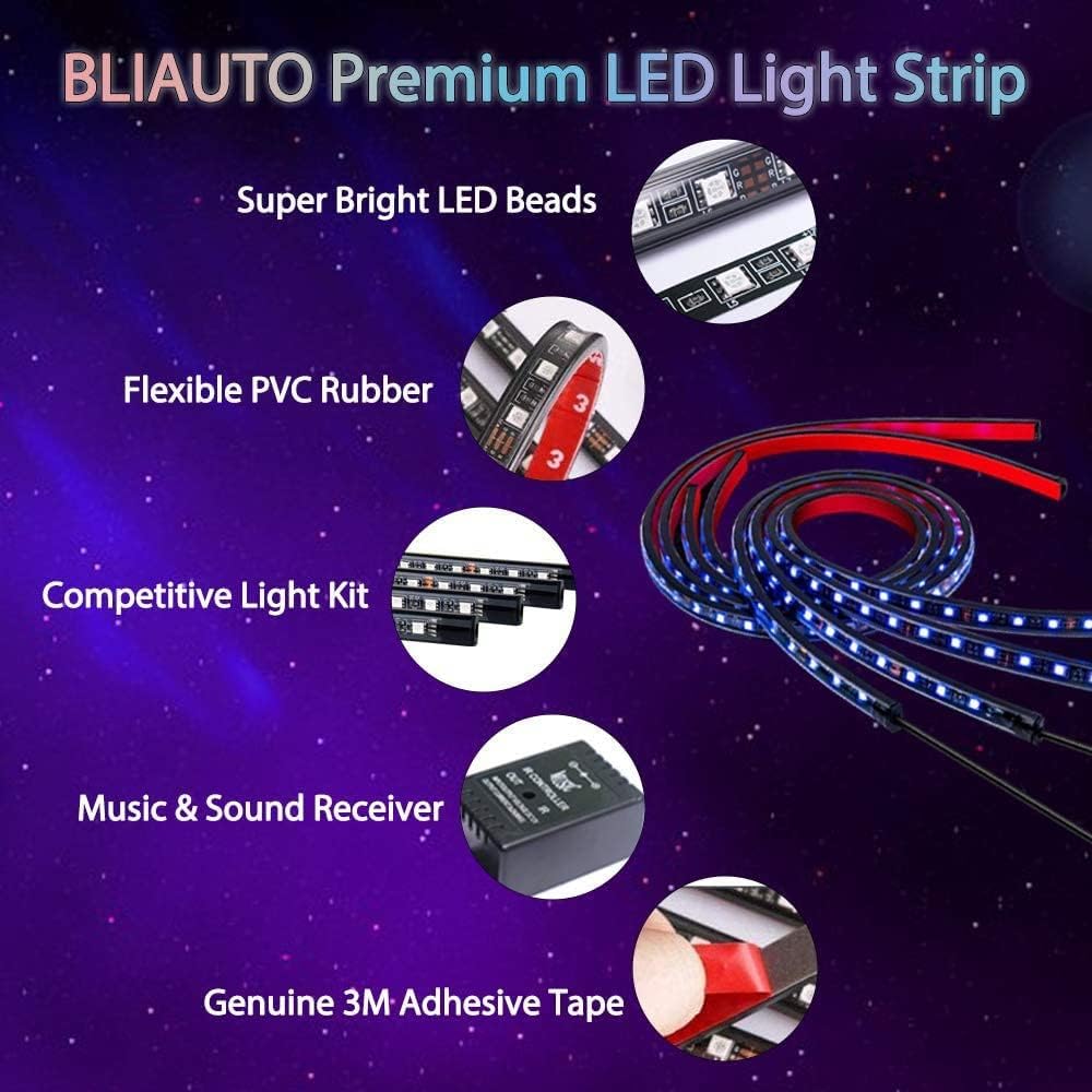 Unifizz 4PCS Car Chassis Light, Colorful Car LED Strip Atmosphere Light Bar, Remote Control Exterior Lighting Kit, 90 * 120cm