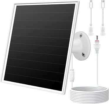 6W Solar Panel Charger for Outdoor Security Cameras. Micro USB/USB - C/DC 35 * 135 Fits Eufy/Wyze/Ring Camera, 9.8ft Cable,Waterproof Stabilization System for Battery Protection Fast Charging