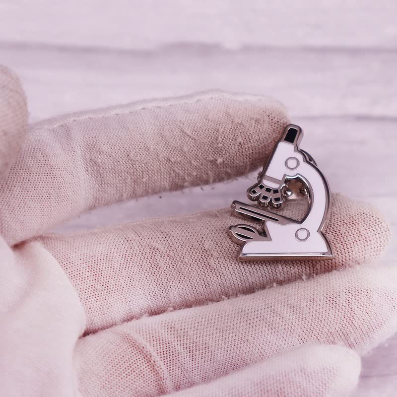 Image of Silver Microscope Enamel Pin Brooch Metal Badge for Backpacks, scientific gift, scientist laboratory, medical biology jewelry gift