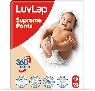 LuvLap Supreme Diaper Pants XXL, 15-25kg, 46Pc, 360° skin care with 10 million breathable pores, Aloe Vera for superior Rash prevention, upto 12hr protection, 5 layer super light core