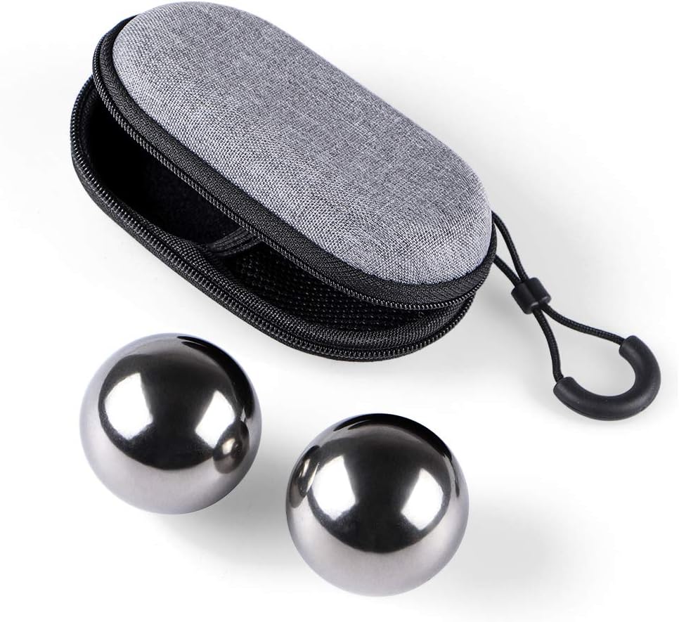 MDLUU Stainless Steel Baoding Balls, 1.57 Inches Non - Chime Hand Massage Balls with Case, for Hand Exercise, 1 Pair