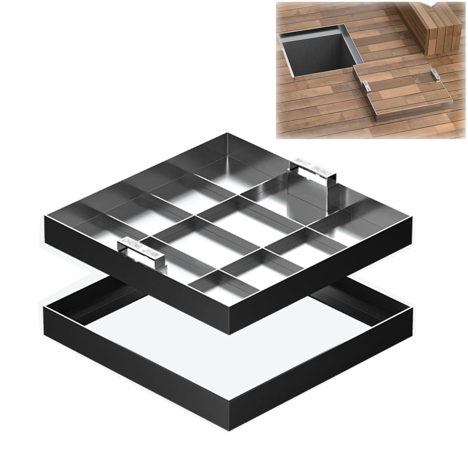 Couvercle de regard invisible dans la cour pour sublimer votre terrasse de 70x70
