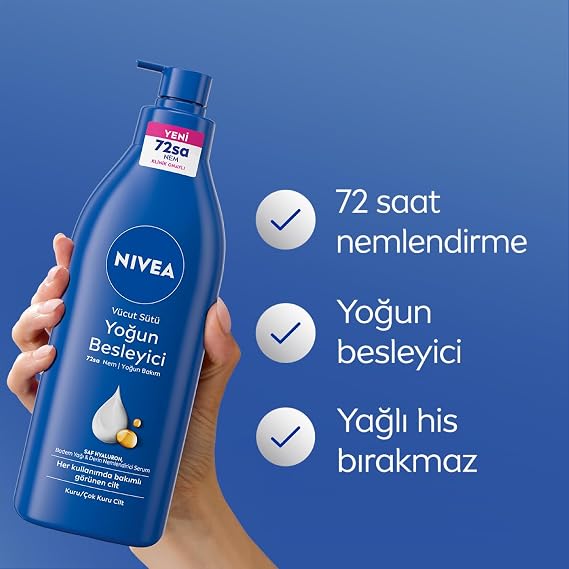 NIVEA Besleyici Vücut Sütü 400 ml, Kuru ve Çok Kuru Ciltler, 72 Saat Yoğun Nemlendirici,Badem Yağı