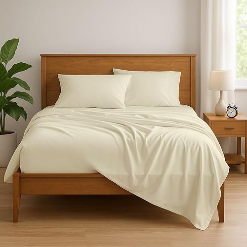 Juego de sábanas de 600 hilos 100% algodón egipcio, juego de sábanas tamaño Queen, juego de sábanas de 4 piezas, sábanas Queen de 15 pulgadas de
