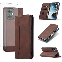 Asuwish Flip Wallet Phone Case for OnePlus Nord N30 5G/CE 3 Lite with Tempered Glass Screen Protector Magnetic Closure Folio Cover Credit Card Holder Slot Stand OPPO K11x/One Plus 1 1+ N 30/CE3 Coffee