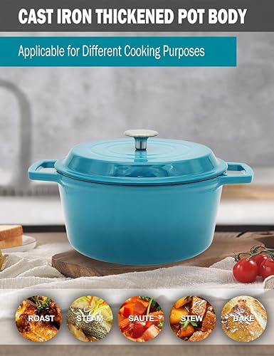 Miniatura 5 de NWsystems Horno holandés de hierro fundido de 4.2 cuartos de galón, interior antiadherente y esmaltado, multiusos para cocinar y hornear, apto para