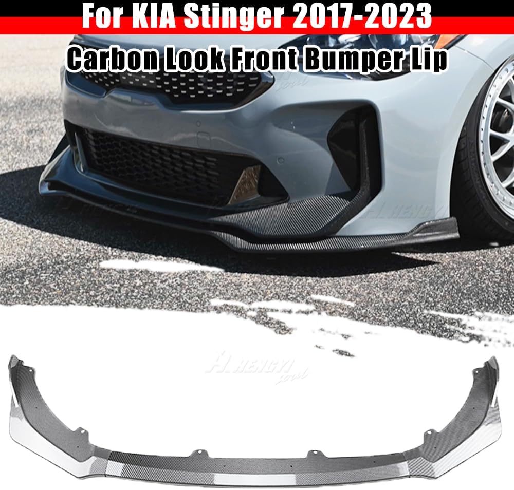 Carbon Front Bumper Lip Chin Spoiler Kit for KIA Sting GT, GT-Line 2018-2023, 3 PCS ABS Plastic, Carbon Fiber Finish