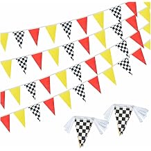 2 Pack Red Yellow and Checkered Pennant Banner Flags Dercoations for Race Car Birthday Party Supplies 66Feet 60Pcs