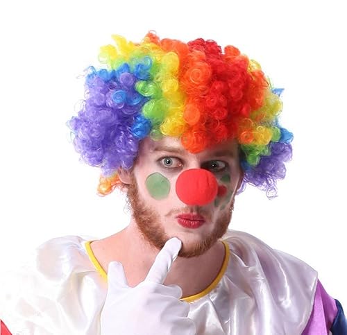 Miniatura 7 de LOVEINUSA Juego de peluca de payaso, peluca de payaso de nariz de payaso roja esponjosa afro para hombres y mujeres, cosplay, anime, fiesta, pelucas