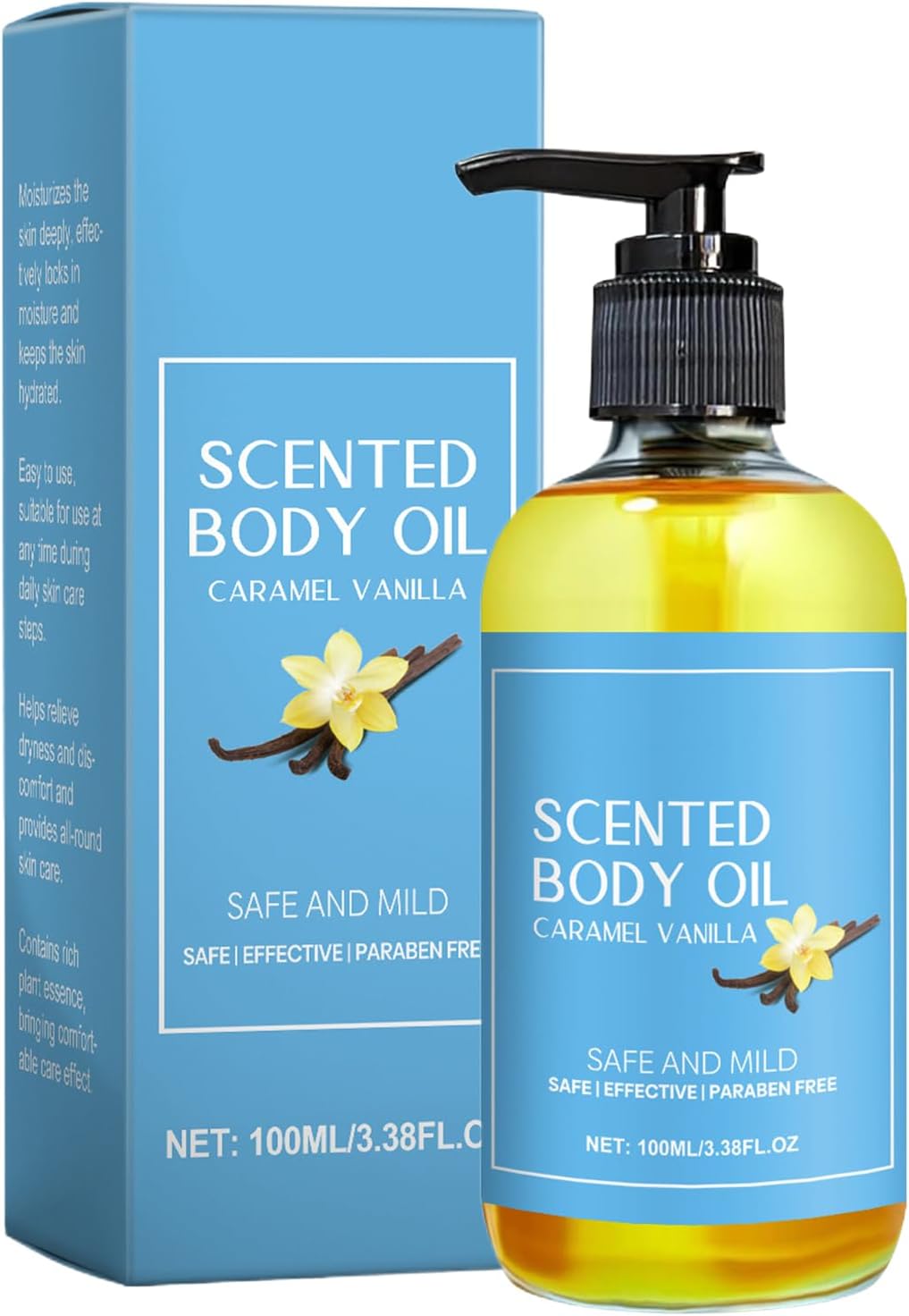 Orena Body Oil Cara- Vanilla, Moisturizing Body Oil, Daily Skin Se-rum, Lightweight, Hydrating, 100ml, For Massage, Bath, Skin Care