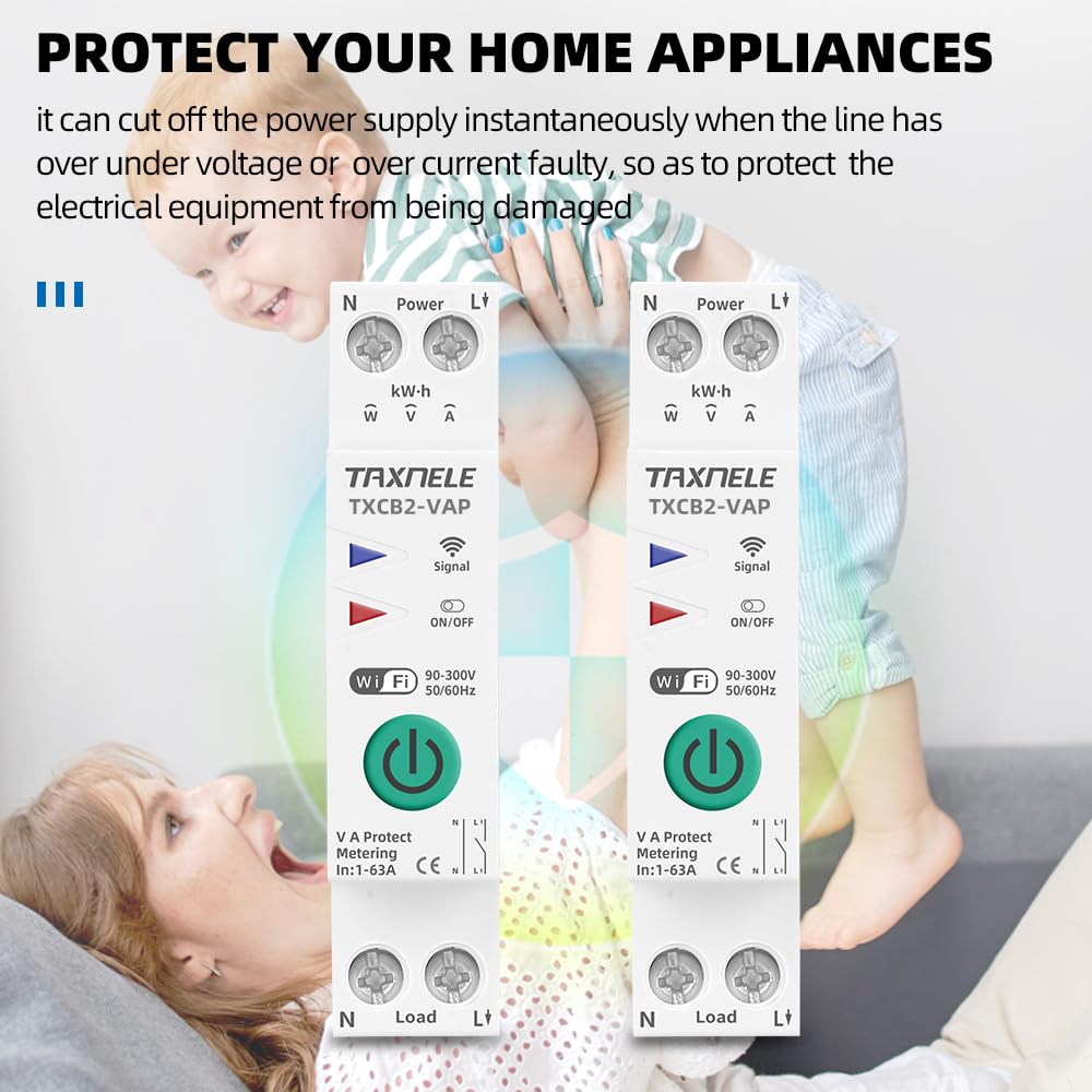 TUYA WIFI 1P 230V 63A Smart Life Interruttore automatico intelligente Misurazione della potenza Contatore di energia KWh