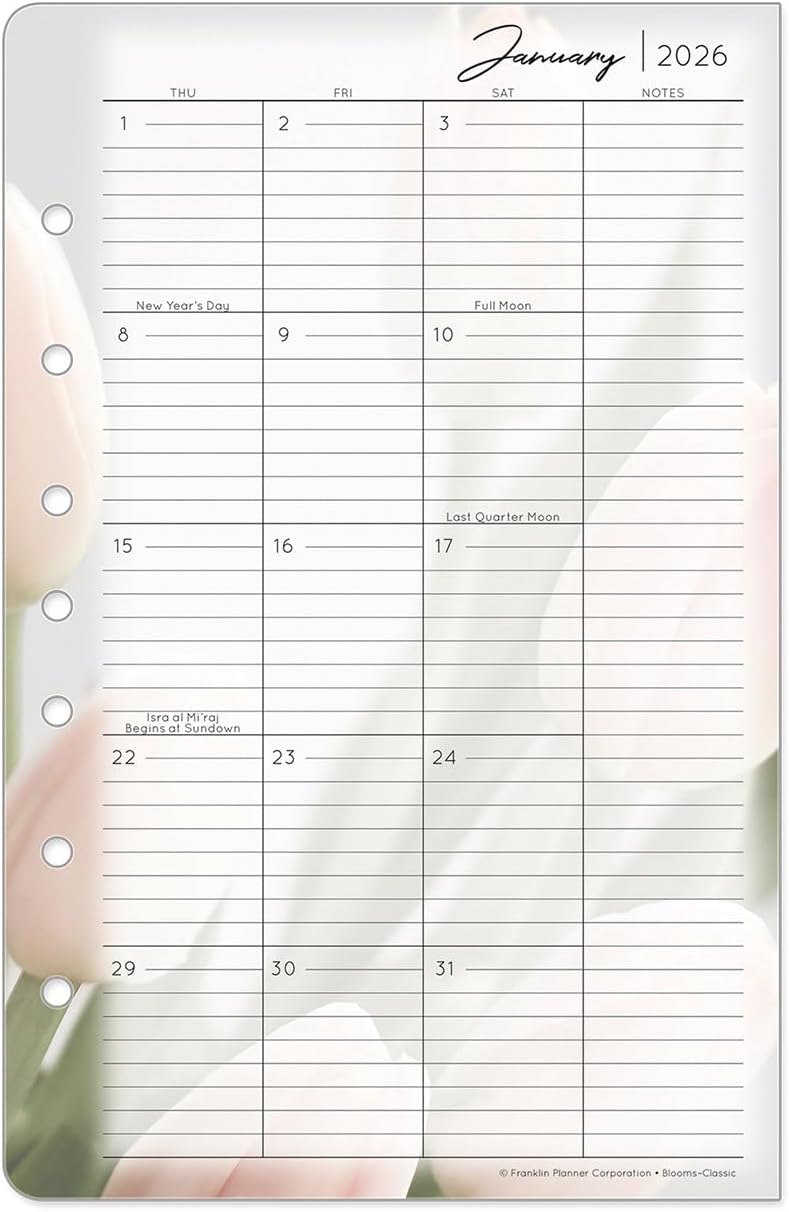 FranklinCovey - Blooms Two Page Monthly Calendar Tabs for Ring-Bound FranklinCovey Planners (Classic, Jan 2026 - Dec 2026)