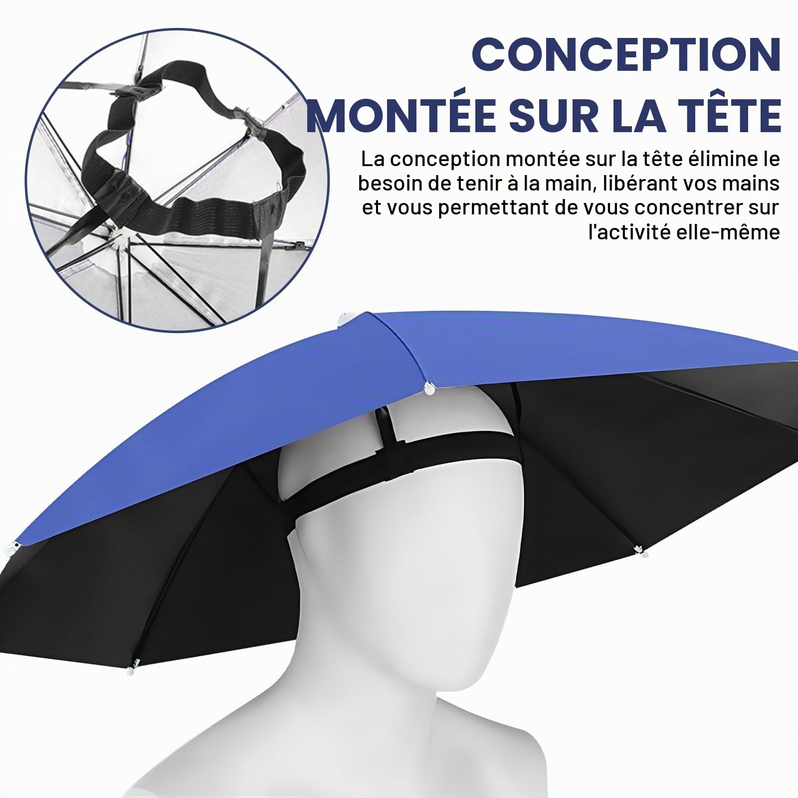 Lot de 8 chapeaux de parapluie pliables de 69 cm - Contre les UV à 360 ° - Pour adultes - Avec bande élastique - Pour la pêche, le camping, les activités de plein air