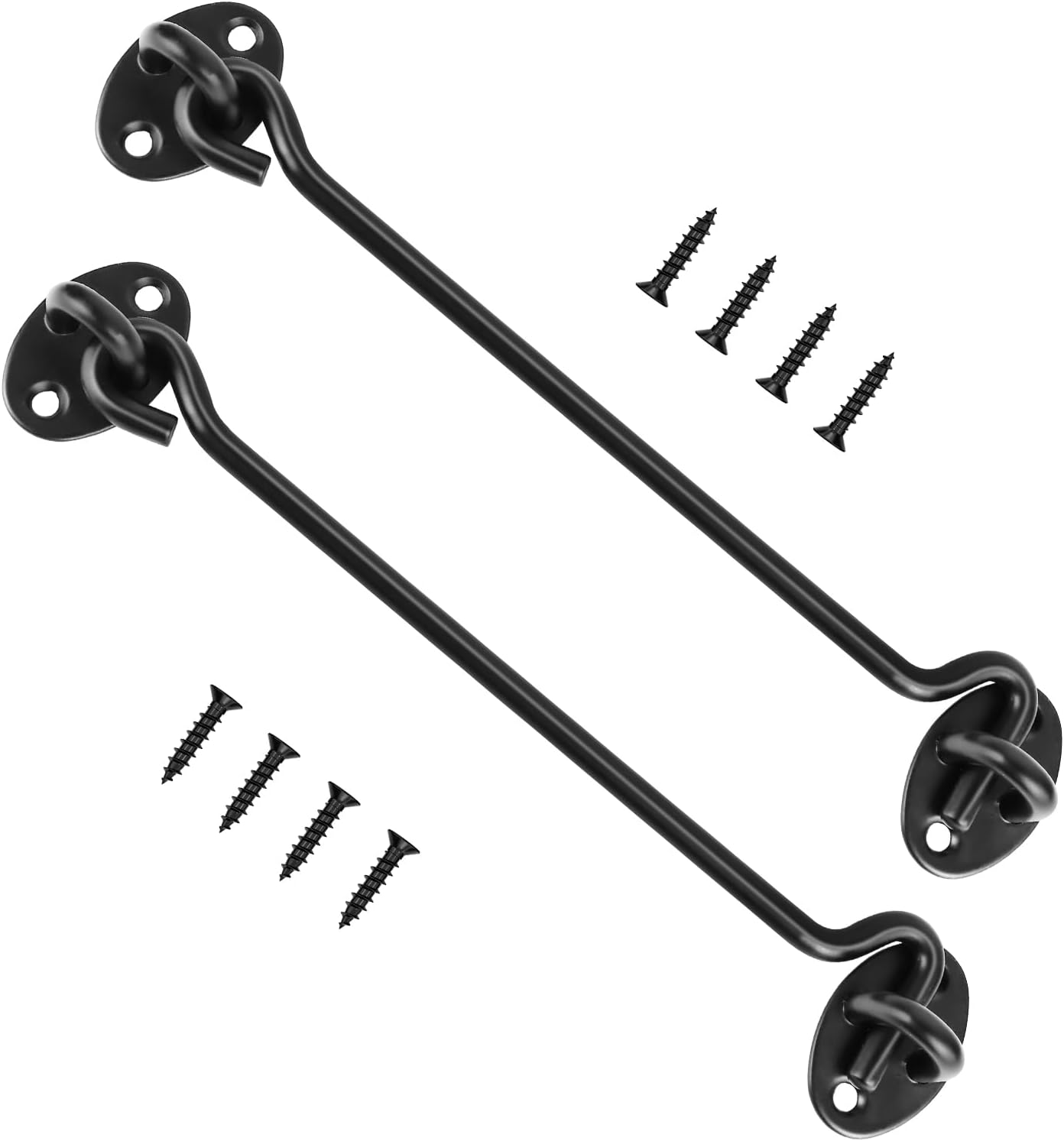 – 2 PCS 8 Inch 200mm Hook and Eye Latch, Cabin Hook Stainless Steel Door Lock Hook, Door Latch Catch for Indoor, Outdoor Garden Gate Use, Black