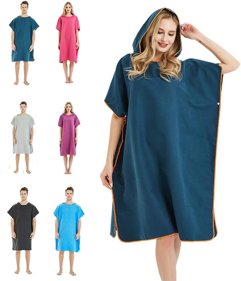 Microfiber Surf Beach Wetsuit Changing Towel Bath Robe with Hood -One Size Fit All (Navy Blue)