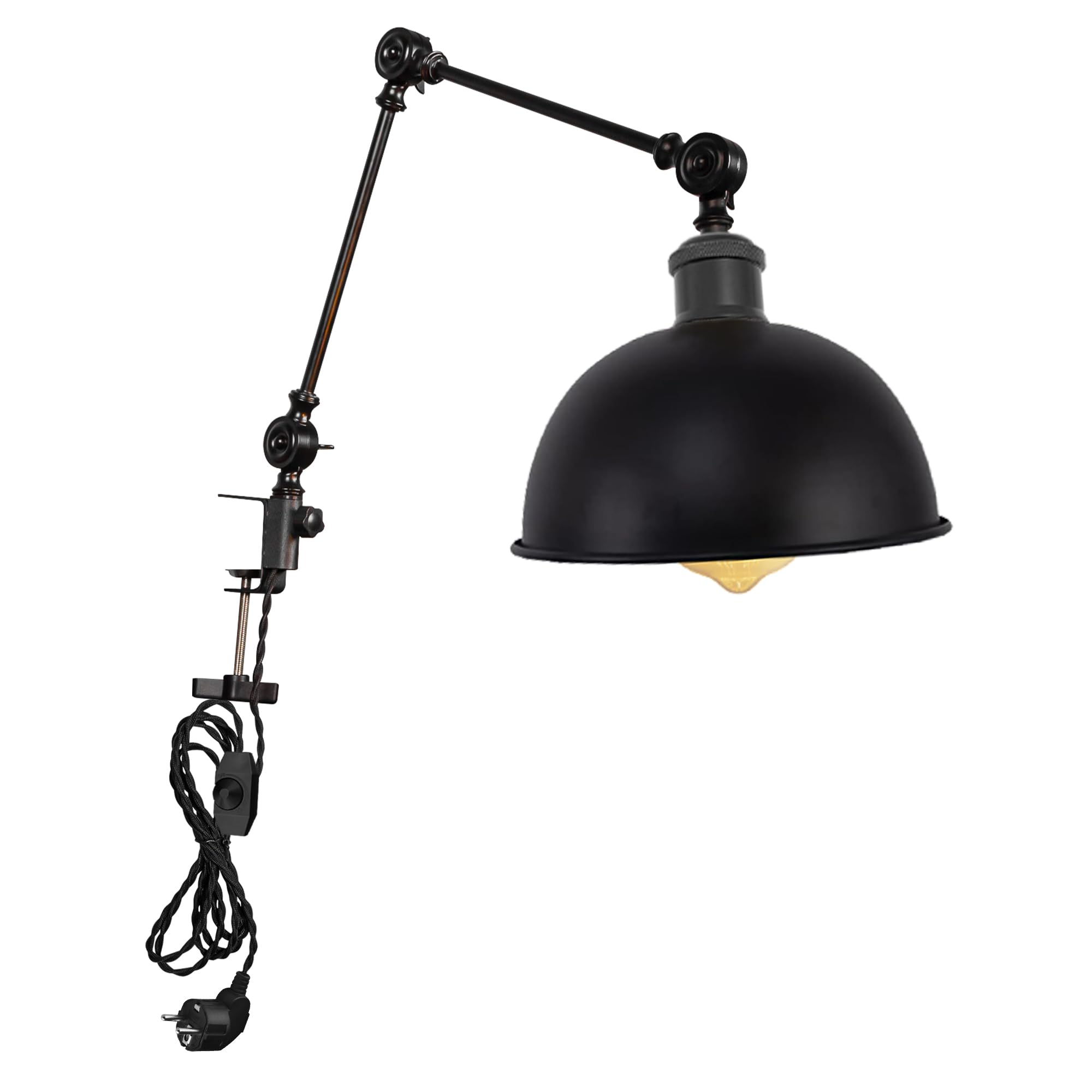 Lampada a morsetto retrò, 1 confezione di lampada da lettura con cavo da 2,5 m, dimmerabile, lampada da comodino, lampada da scrivania per ufficio, uso domestico, attacco E27 DZ0148