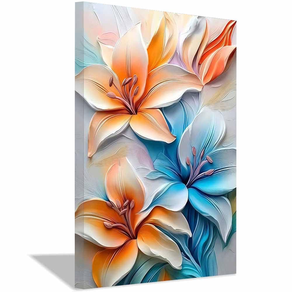 QUSAAOU Bilder FüR Die Wand Orange Abstrakt Fließende Blaue Florale Geeignet FüR Wohnzimmer,Schlafzimmer,Badezimmer Und Moderne Leinwandbilder(Orange)-40x60cm Gerahmt