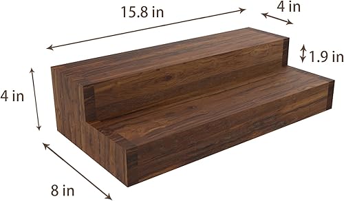 Miniatura 3 de Soporte para botellas de licor, estante de exhibición de botellas de licor de 2 niveles, capacidad para 8 botellas, madera real, fácil de limpiar,