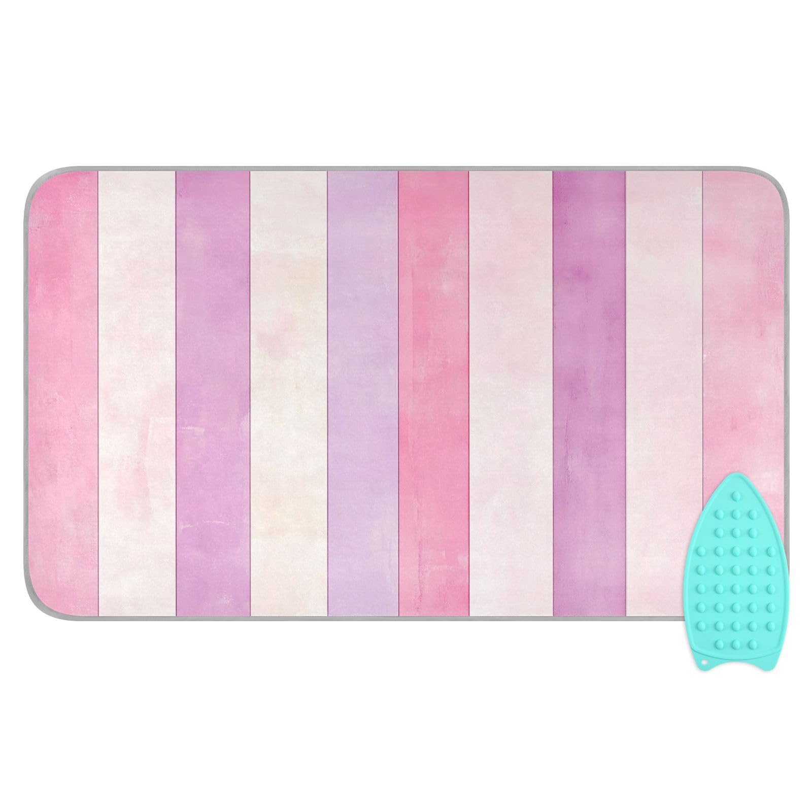 pnyoin Portable Ironing Mat Pink and Purple Stripes Travel Ironing Pad with Silicone Iron Rest for Steam Pressing on Tabletop or Bed Heat Resistant Portable Quilting & Travel Blanket