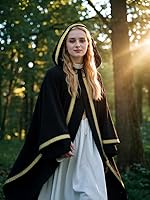 Vista 5 de GRAJTCIN Bata de mago unisex de terciopelo, capa de mago, disfraz renacentista para cosplay y Halloween Negro