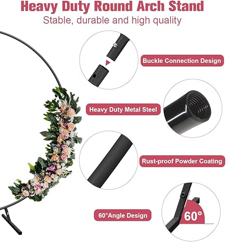 Miniatura 2 de Soporte redondo de arco de boda de 7 pies con base de metal para decoración de globos de flores, marco de fondo circular para ceremonia, fiesta de