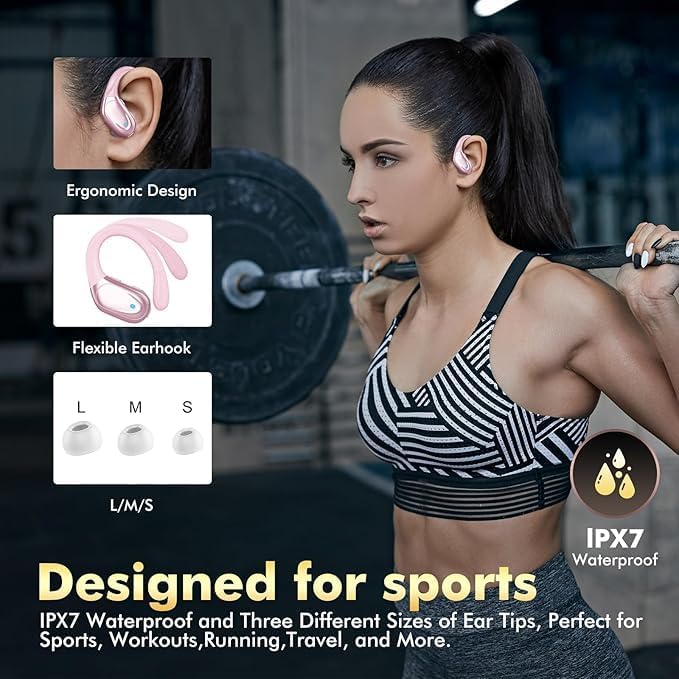 Image of HAOYUYAN Wireless Earbuds, Sports Bluetooth Headphones, 80Hrs Playtime Ear Buds with LED Power Display, Noise Canceling Headset, IPX7 Waterproof Earphones for Workout /Running (Pink)