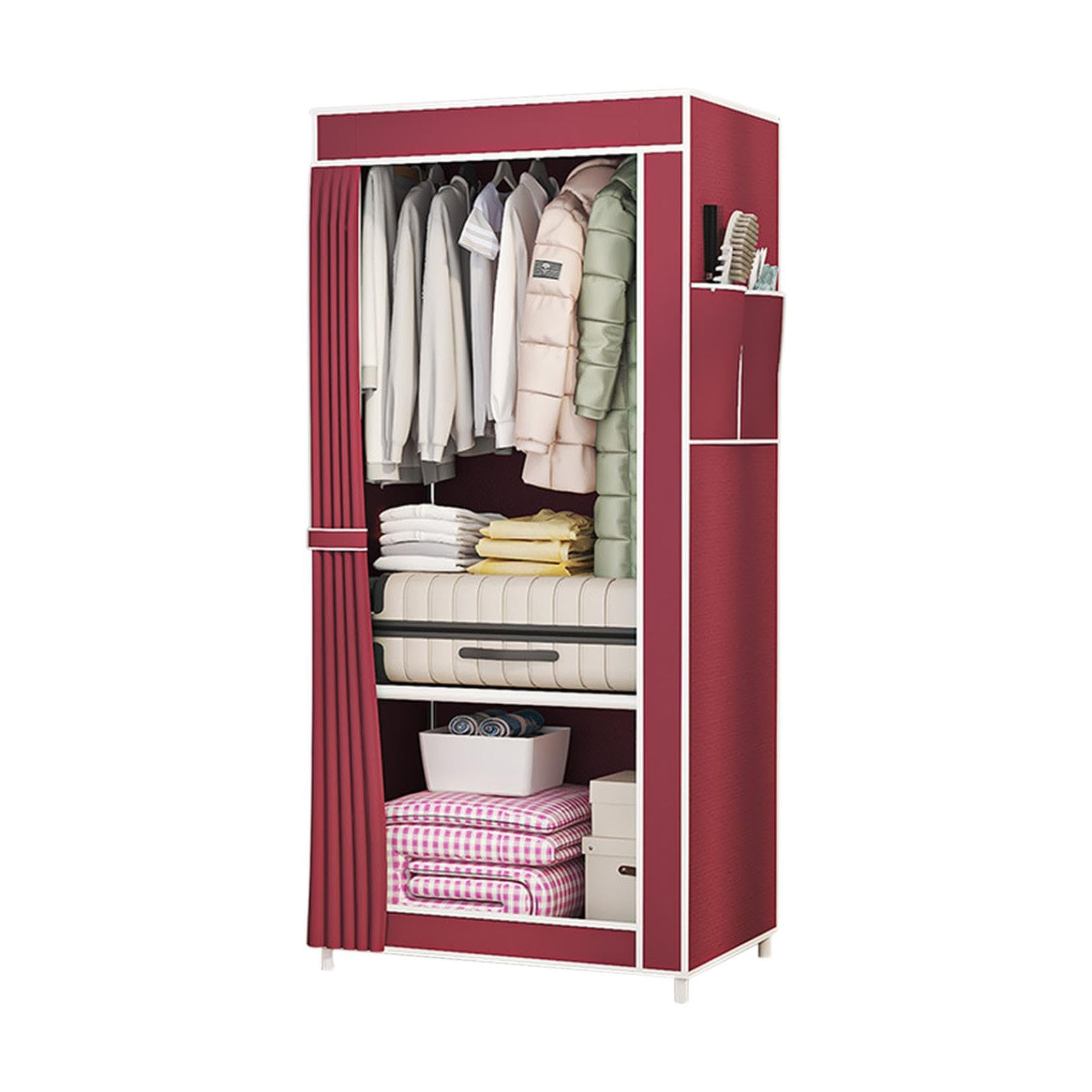 Xuminny Canvas Wardrobe, Portable Fabric Wardrobe for Bedroom, Household Assembly Cloth Closet, Wardrobes Storage Organiser (Red)