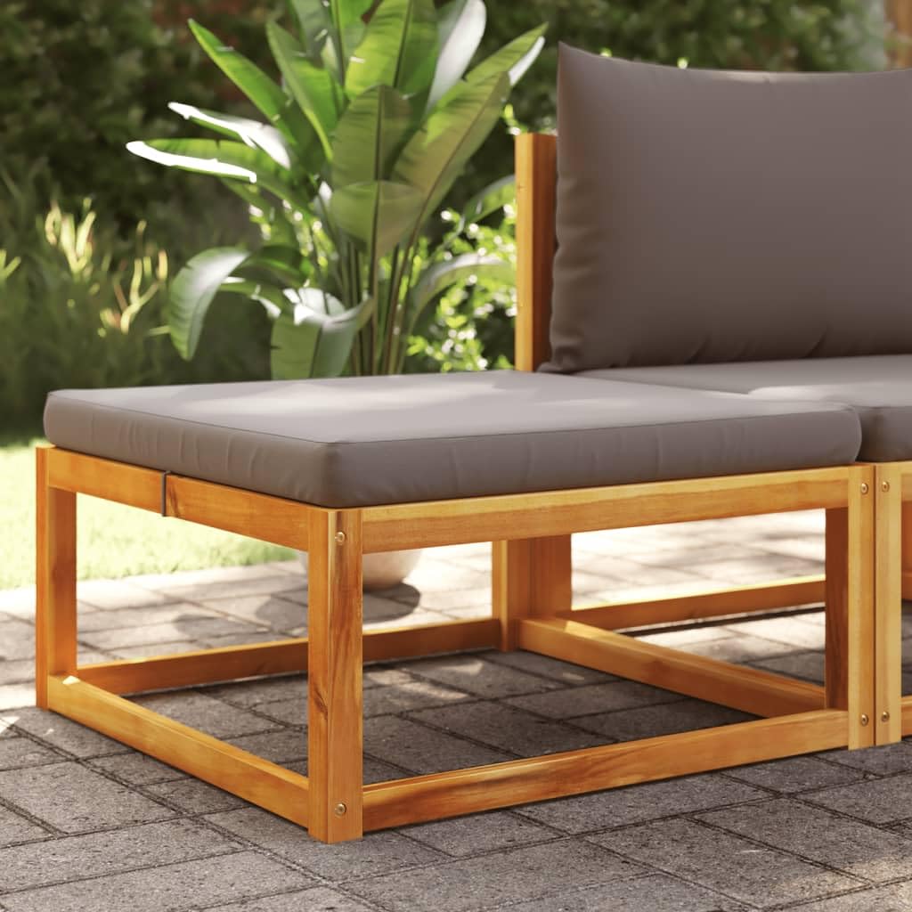 Taboret ogrodowy z poduszką, 65 x 65 x 29 cm, lite drewno akacjowe, odporny na warunki atmosferyczne, na balkon i taras, meble outdoorowe do użytku na zewnątrz
