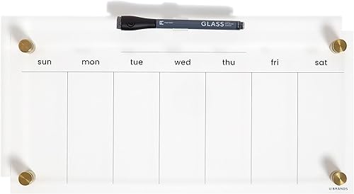 U Brands Calendario semanal acrílico de borrado en seco, transparente con herrajes de acabado dorado, 7.5 x 16 pulgadas