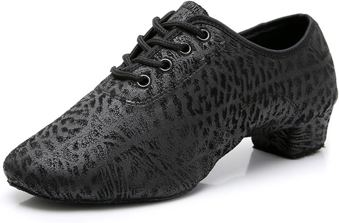 Latin Dance Shoes for Men Breathable Leather Closed Toe Ballroom Salsa Modern Waltz Practice Dance Shoe Low Heel Breathable Soft