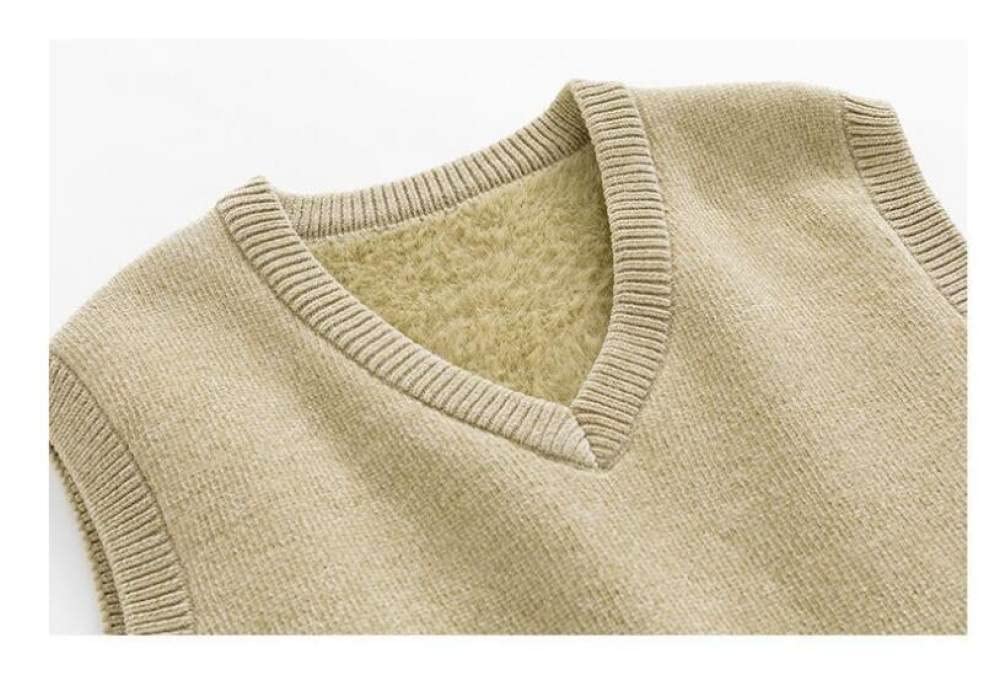 Sweater Pullunder,Herren Strickpullover Weste Mode Einfarbig Rot Rundhals Ärmellos Strickwaren Pullover Gilet Winter Verdicken Warm Plüsch Fleece Gefütterte Weste Lässig Schmaler Strick Tank