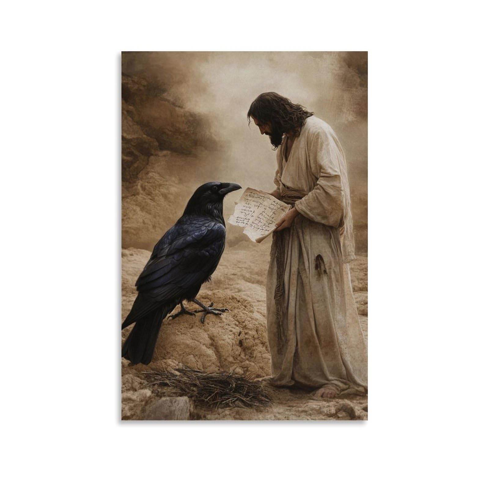 GZHJZSYY A Raven Follows Jesus Across The Desert, Carrying Pieces of Parchment Scribbled with Forgotten Prayers. Modern Wall Mural Art Decorative Hanging Poster08x12inch(20x30cm)