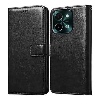 Flip Cover Back Case for Vivo Y28 4G | Premium Leather Finish | Inbuilt Pockets & Stand | Flip Cover Back Case for Vivo Y28 4G (Black)