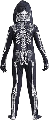 Miniatura 5 de Disfraz de esqueleto para niños, disfraz de Halloween, body de esqueleto con capucha, máscara de guadaña, truco o trato