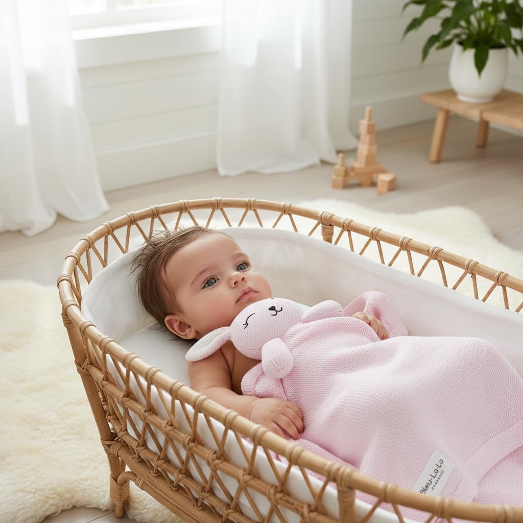Blanket Lovey 100% Organic Cotton Baby Blanket with Comfort Lovey, Soft Security Blanket for Newborns & Toddlers (Bunny - Pink)