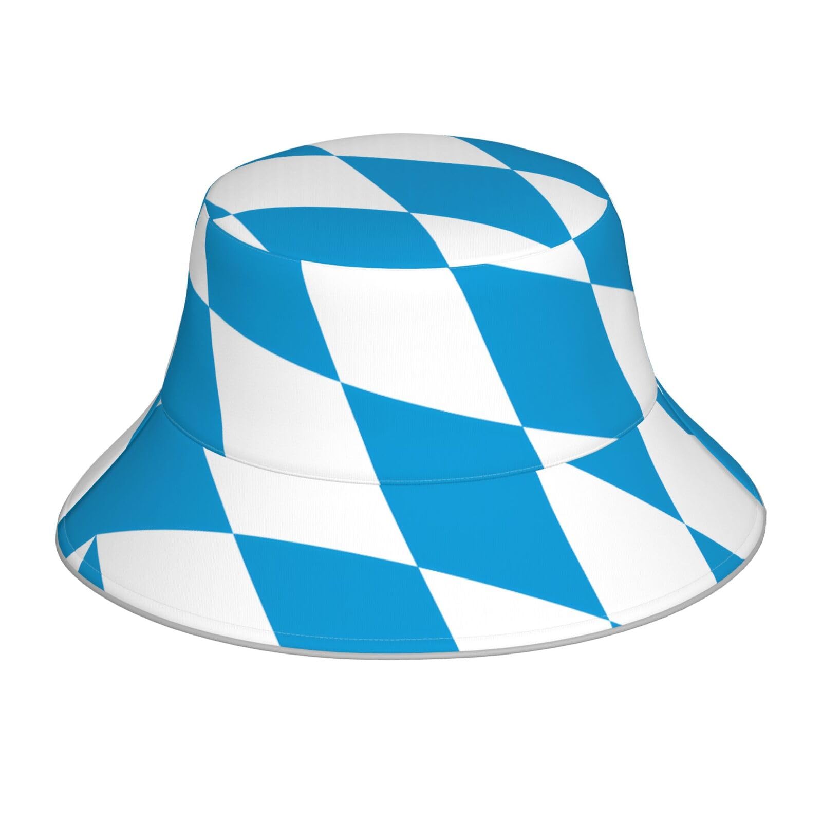 Vvxbhgr Men's Black Reflective Double-Sided Bucket Hat Bavarian Flag Prints Foldable For Beach, Camping