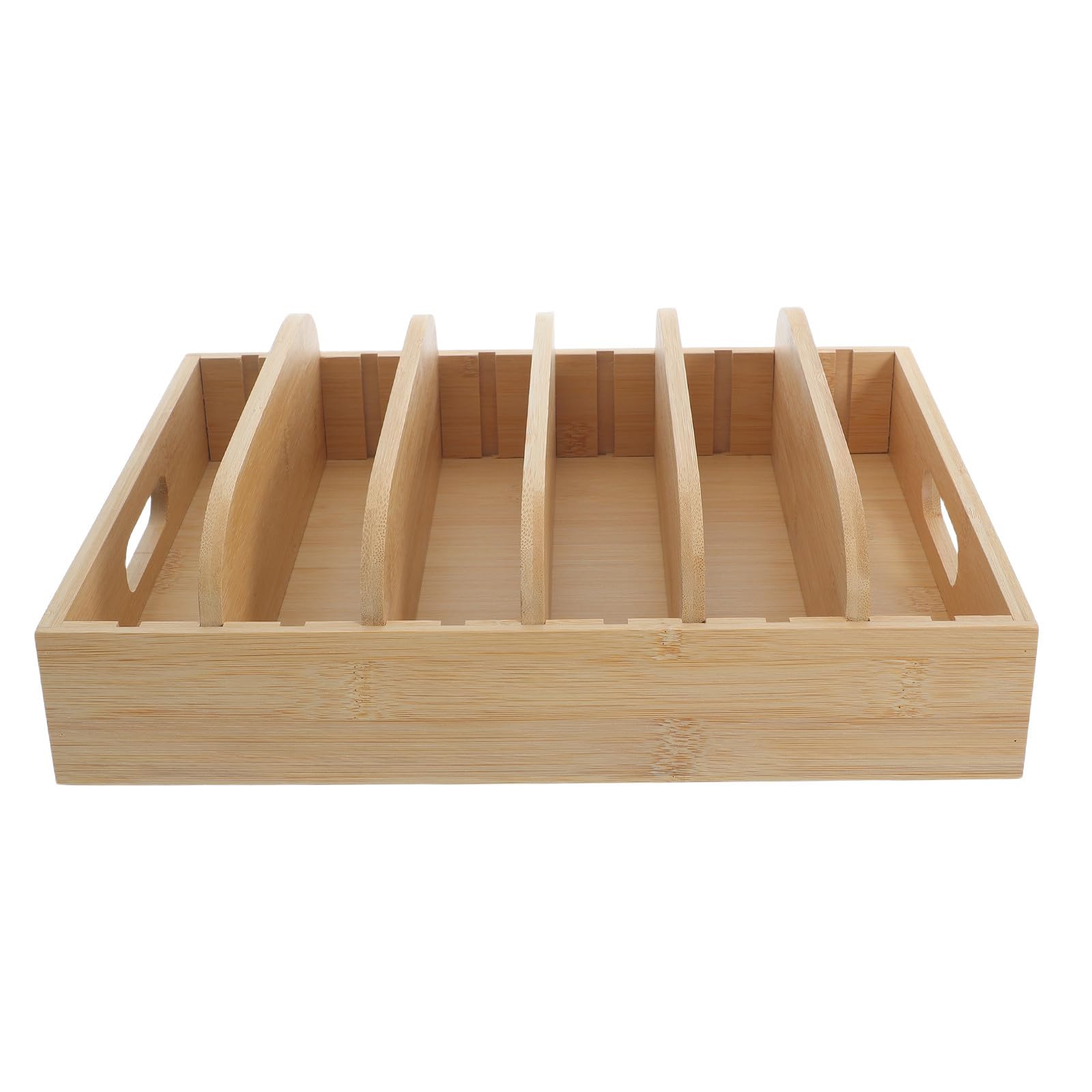VICASKY Organizer con Grande Capacità in Bambù con 5 Divisori Regolabili per Coperchi e 6 Scomparti, Contenitore e Maniglie Ergonomiche per Cucina per Cassetti della Dispensa