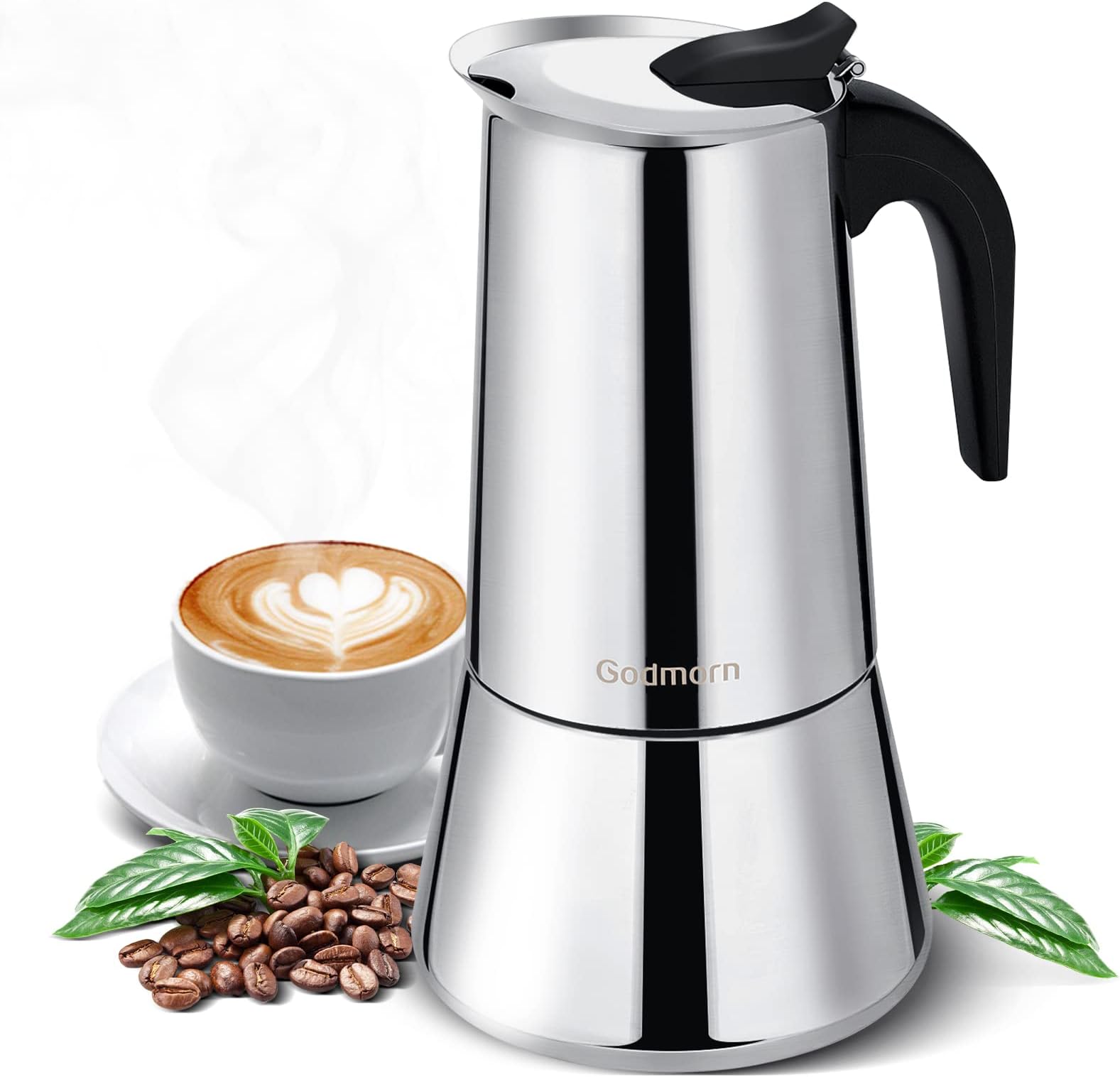 Godmorn Coffee Maker Moka, Espresso Coffee Maker in Stainless Steel for Induction 4/6/10/12Cups,Suitable for All Induction: Induction Cooker, Glass Ceramic Hob (12 Cups(600ml))